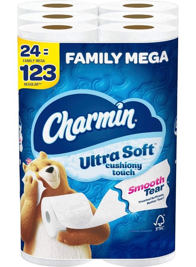 Charmin ورق تواليت شارمين ألترا سوفت بلمسة مريحة، 24 لفة عائلية ضخمة = 123 لفة عادية - Image 1
